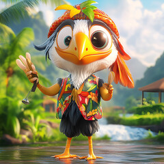 Cute Tropical Bird with Maracas