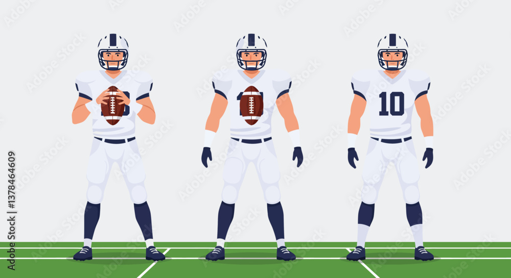 Poster football player in three poses with minimal style vector art