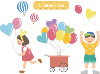 Children's Day Illustration with Balloons and Children