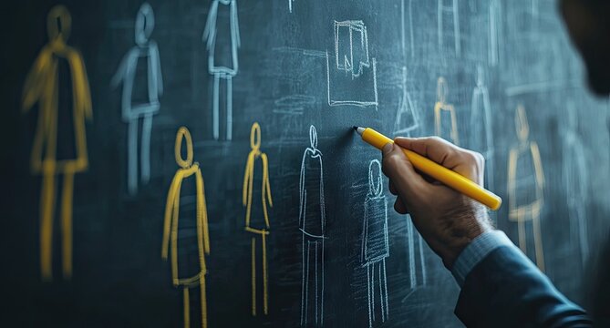 Analyzing diverse people on a chalkboard