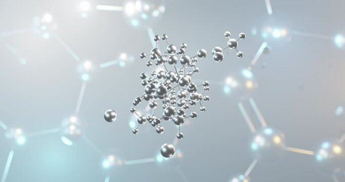 Pancuronium bromide rotating 3d molecule, molecular structure of muscle relaxant, seamless video
