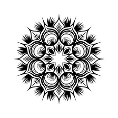 Ornate Floral Mandala Design, Geometric Monochrome Illustration