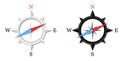 Compass. Compass white and black colors. Stock Vector