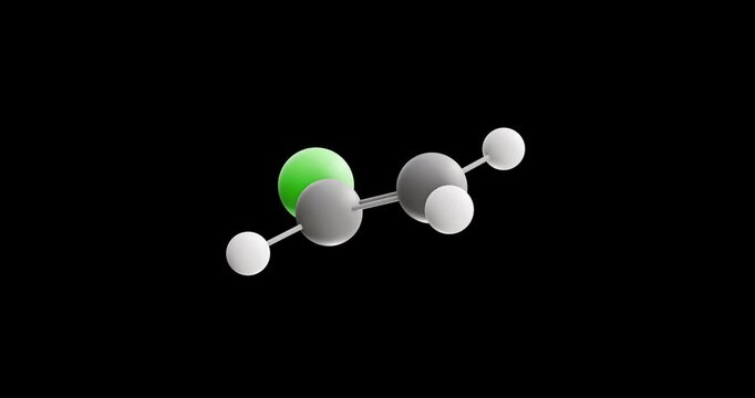 polyvinyl chloride molecule, rotating 3D model of polyvinyl, looped video on a black background