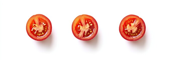 Three tomato halves on a white background