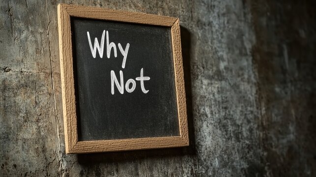 The words Why Not stand boldly on a cardboard frame, sparking thoughts of motivation, opportunity, and daring to take action.

