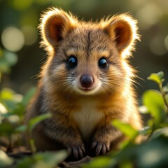 Fototapeta premium Cute Small Animal Portrait with Bright Eyes Sitting in Greenery