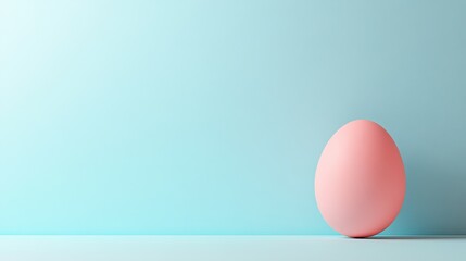 Fototapeta premium A pastel pink egg resting gently on a baby blue surface with soft lighting