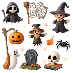 3D Halloween icons set in vector style, perfect for spooky designs.