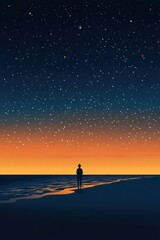 Fototapeta premium A solitary figure stands on the beach under a starry sky