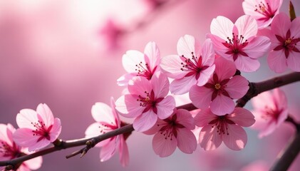 Fototapeta premium Bold pink sakura branches, overlapping petals, dense pattern , flora, bold