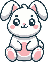 Cute Bunny Character Illustration with Transparent Background - Pastel Cartoon Animal