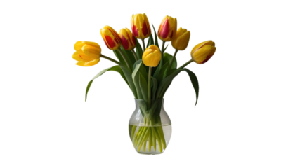 A collection of yellow tulips flower isolated on a flat background