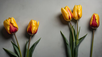 A collection of yellow tulips flower isolated on a flat background