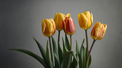 A collection of yellow tulips flower isolated on a flat background