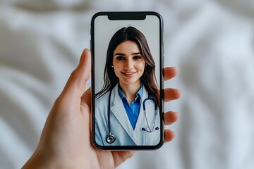 Telemedicine consultation with female doctor on smartphone for online medical advice