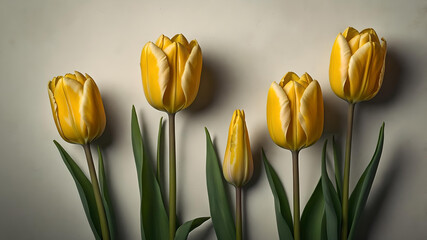 A collection of yellow tulips flower isolated on a flat background