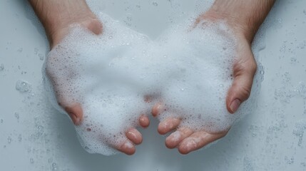 Washing hands with liquid soap bubbles and foam clean environment close-up view hygiene concept