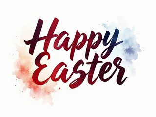 "Happy Easter" in Bold Gradient Cursive with Watercolor Splashes | Elegant Holiday Typography | Concept of Greeting Cards, Seasonal Branding, Easter Decor