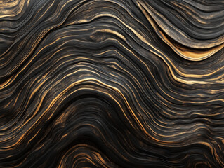 Obraz premium Abstract flowing black and gold texture in wavy patterns 