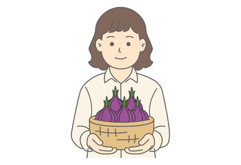 Woman Holding Onions Illustration

