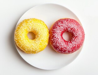 Two colorful donuts on a plate