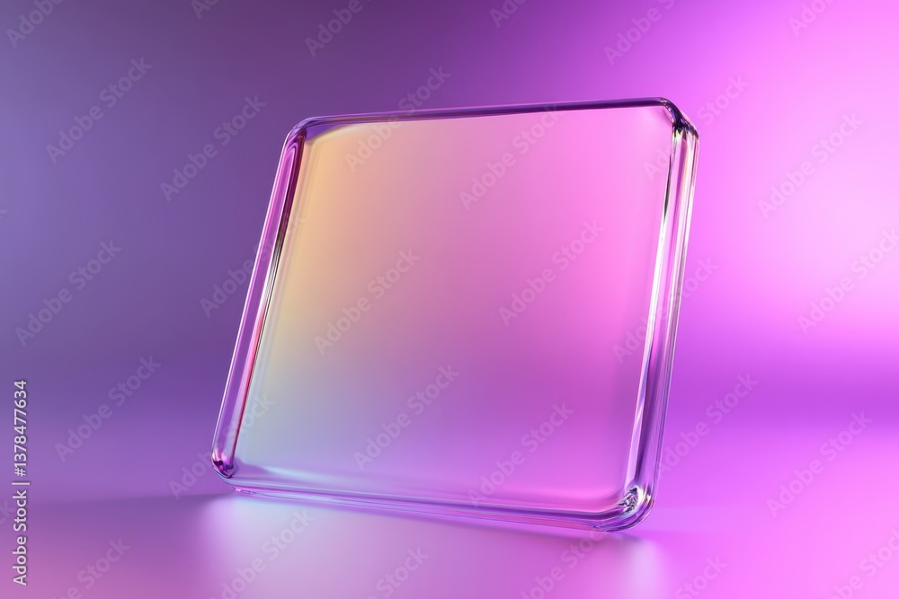 Poster Colorful translucent square object against a smooth gradient background showcasing light reflections and depth effects