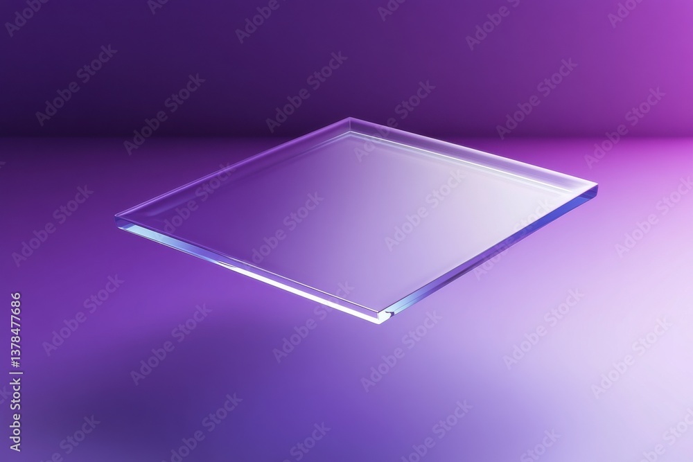 Aufkleber Floating transparent square object emitting soft purple light in a modern design setting