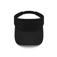 A plain black visor cap with a curved brim and adjustable strap, viewed from the front. Blank Sun Visor Cap for Fashion Design.