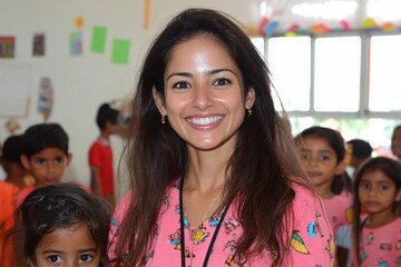 Engaging teacher leads a lively classroom full of energetic students during an afternoon activity session