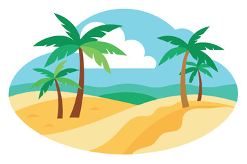 Obraz premium Beach Cartoon with Palm Trees & Sand in Summery Weather on Transparent Background
