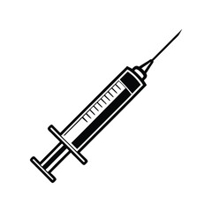 Medical syringe injection vector icon is isolated on a white background.