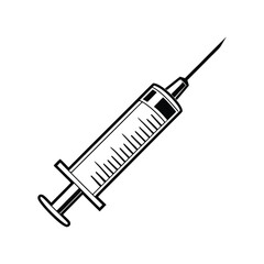 Medical syringe injection vector icon is isolated on a white background.