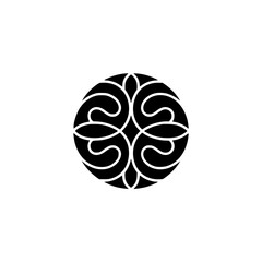 Abstract Ornamental Black and White Circle Logo, Minimalist Design