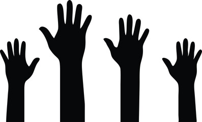 Obraz premium Black Silhouette Hands Raised with Transparent Background. Open Palms, Flat Design
