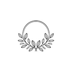 Minimalist Botanical Circle Frame, Delicate Leafy Crest