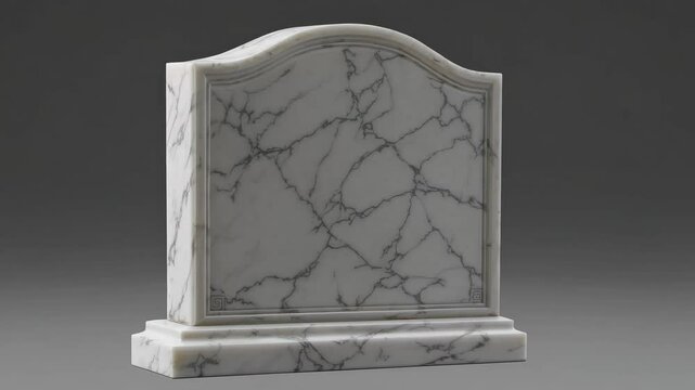 Elegant marble monument display with threedimensional rotation against gray background