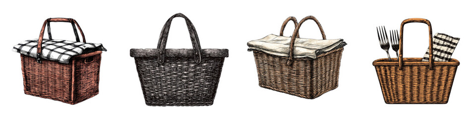 Obraz premium Woven picnic basket in an outdoor setting
