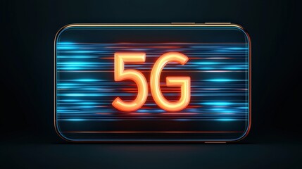 A vibrant depiction of a smartphone displaying the 5G network, symbolizing fast connectivity and advanced technology.