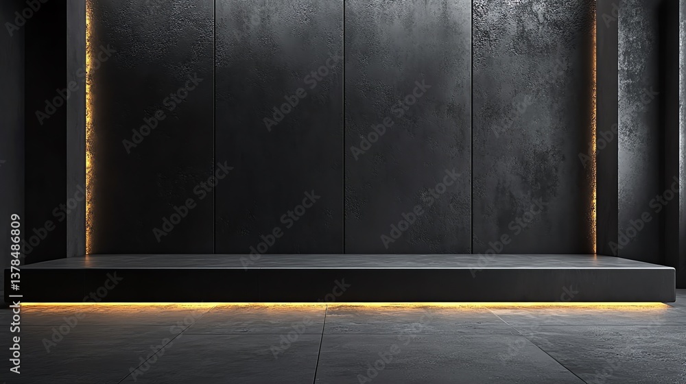 Poster minimalist empty platform with dark textured walls and subtle lighting