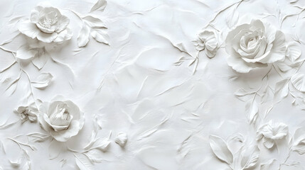 Elegant white floral background with roses and leaves for wedding and celebration design