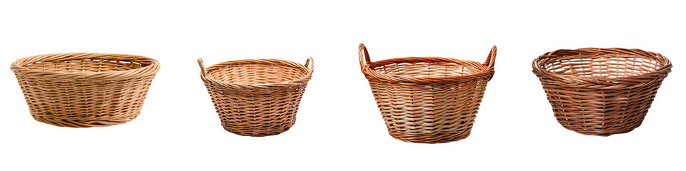 Obraz premium Collection of handcrafted wicker baskets in various shapes and sizes perfect for home storage organization and rustic interior design