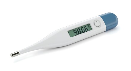 Digital Thermometer Showing Body Temperature Reading on a White Background