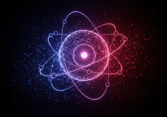 Obraz premium Glowing Atom Model on Dark Background