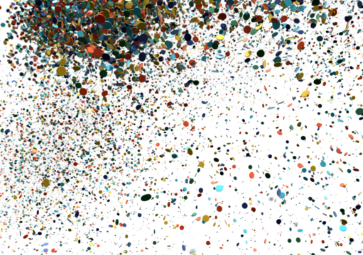 A burst of colorful confetti and streamers on a white background. Ideal for celebration, party, and festive designs.