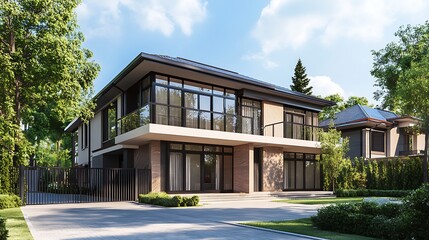 Fototapeta premium Modern two story house with balcony