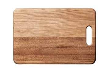 Wooden cutting board with handle on black background, cut out