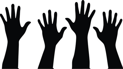 Obraz premium Raised Arms Silhouette, Human Hands in Air, Transparent Background Design