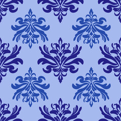 Damask seamless pattern with blue abstract floral, vector illustration elegant for textile design, wall paper, bedding, curtains, cushion, rug, scarf, wrapping, decoration, vintage, luxury style