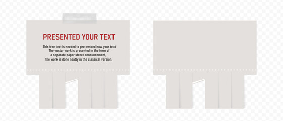 Empty blank sheet paper advertising High quality. Tear-off ads.  Street signs with adhensive tape. Tear off stripes. Street advertisement